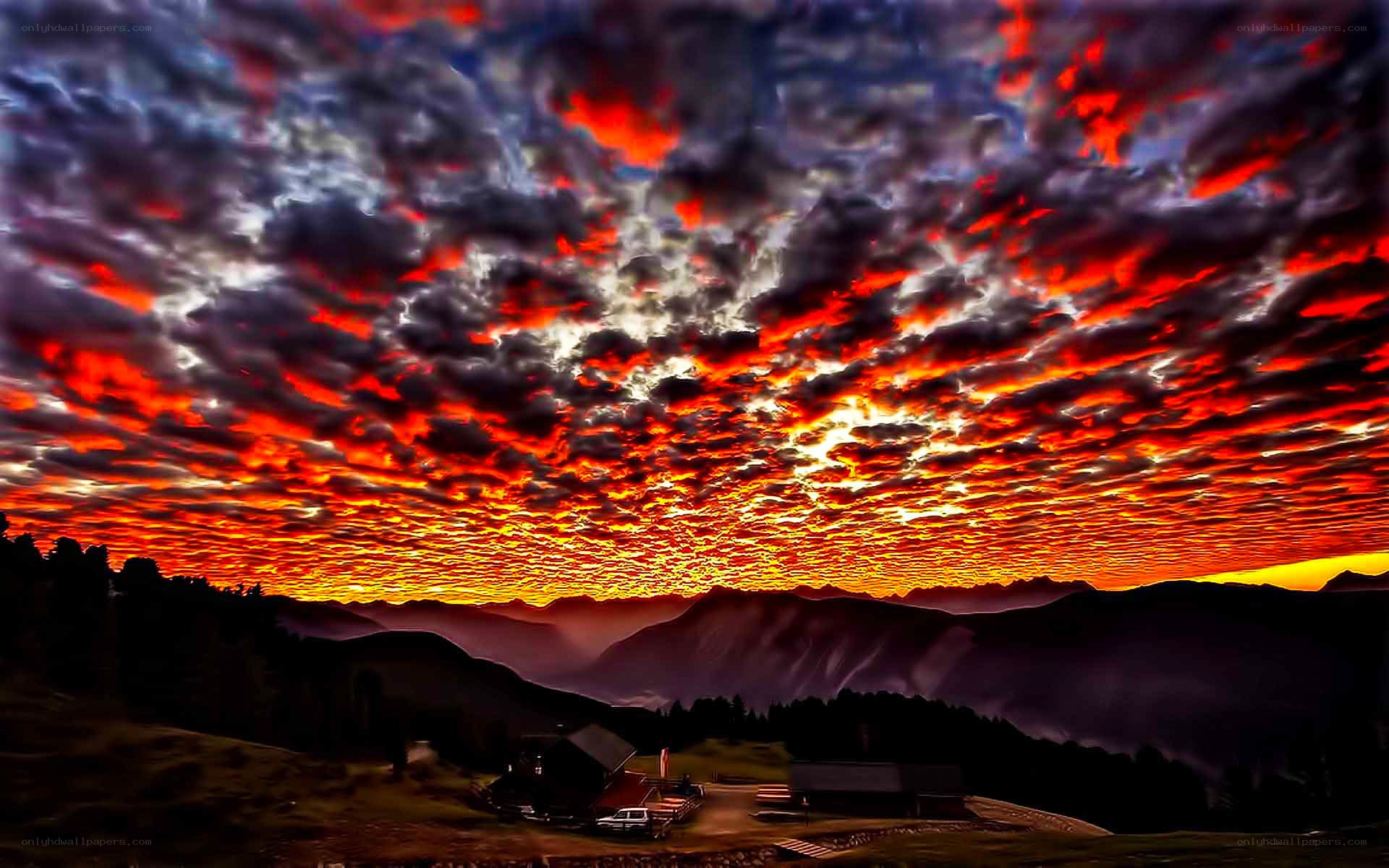 Dramatic sunset over mountains