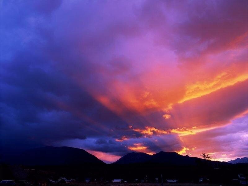dramatic sunset over mountains