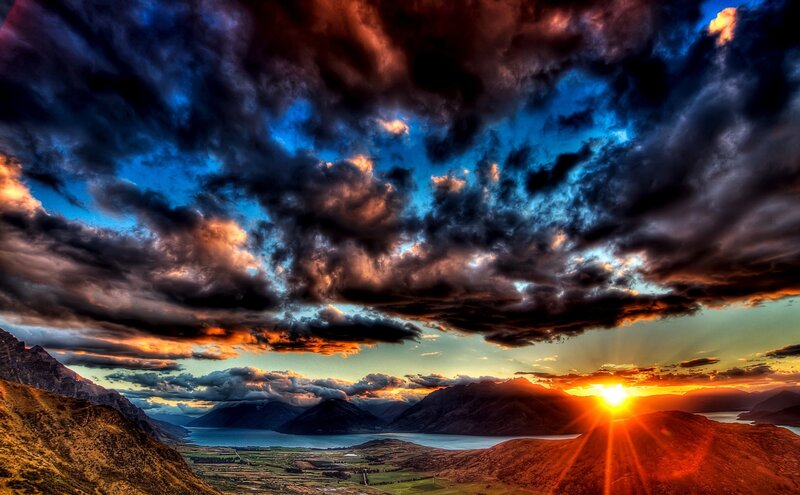 dramatic sunset over mountains