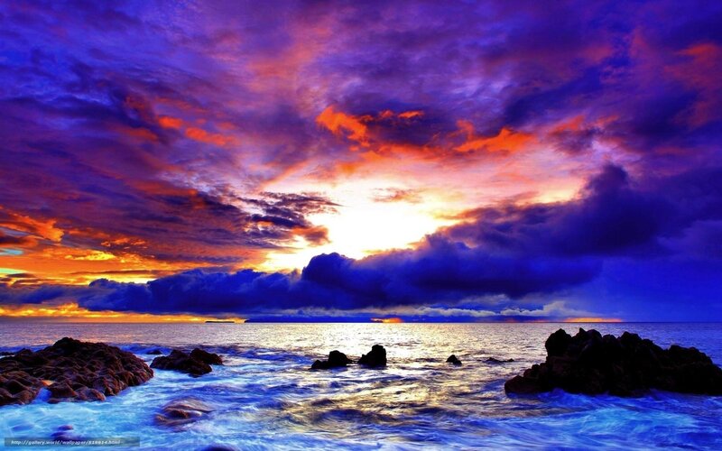 Dramatic Sunset over Ocean — Purple, Photograph