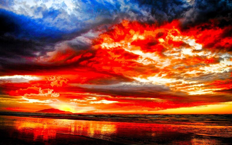 Dramatic Sunset over Ocean — Red, Photograph