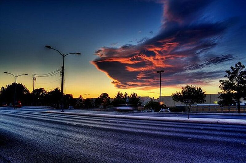 Dramatic Sunset over Road