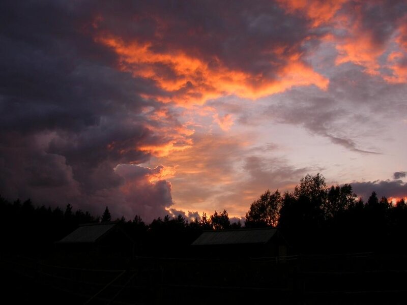 Dramatic sunset over rural landscape