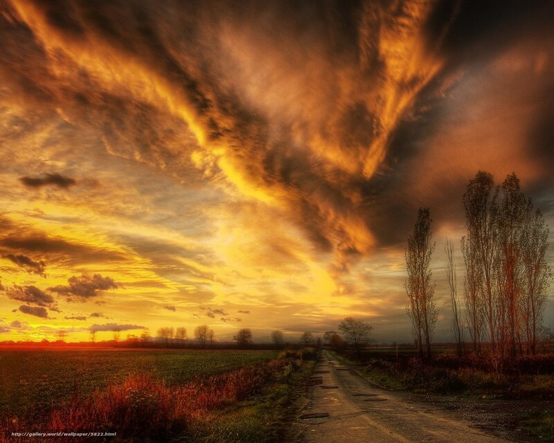 Dramatic sunset over rural road