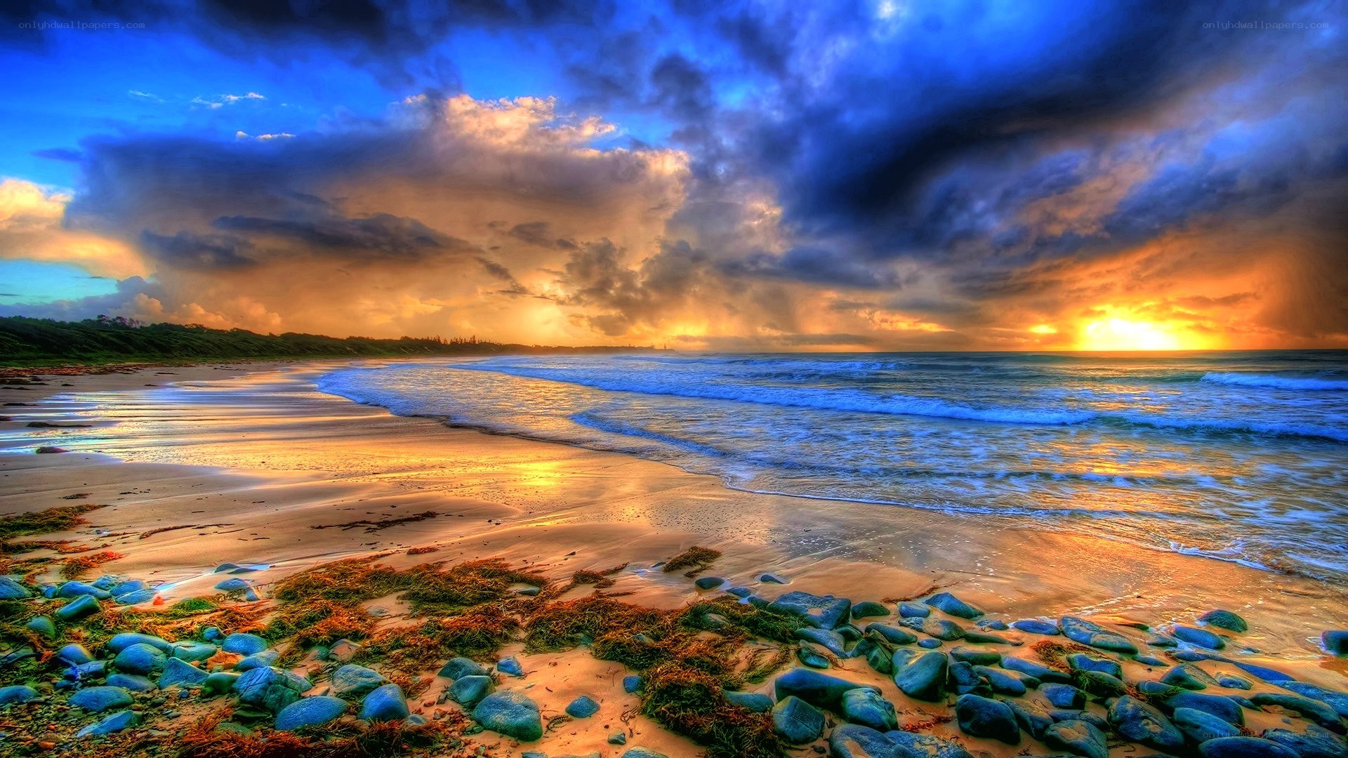 dramatic sunset over the beach