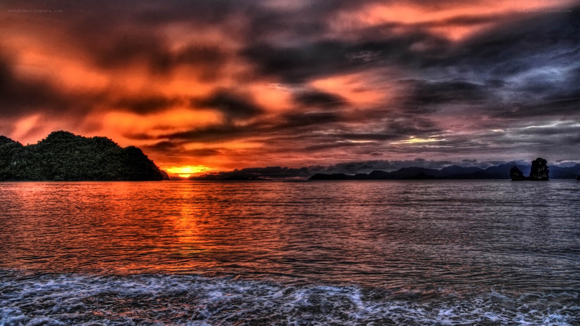 dramatic sunset over the sea