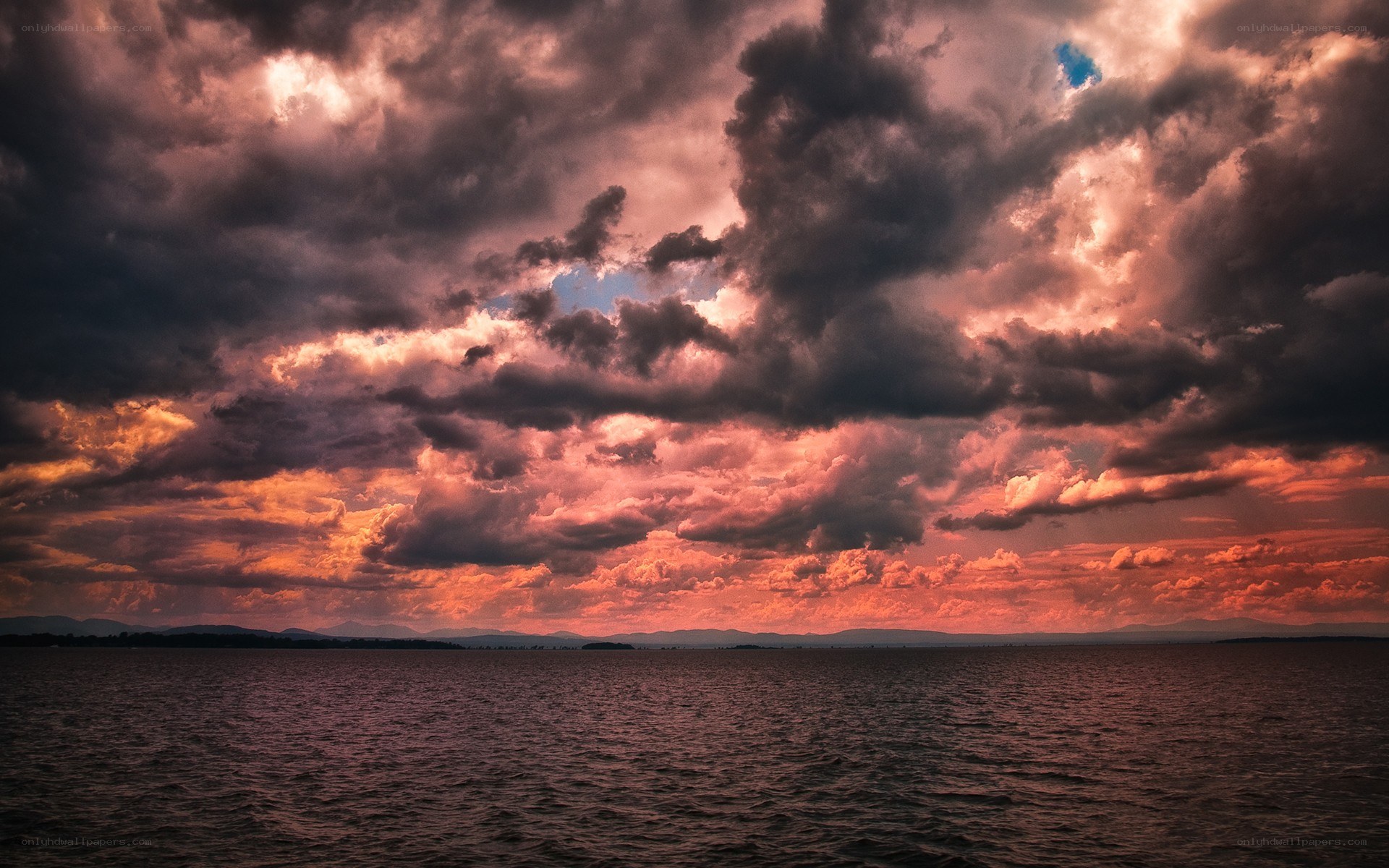 dramatic sunset over water
