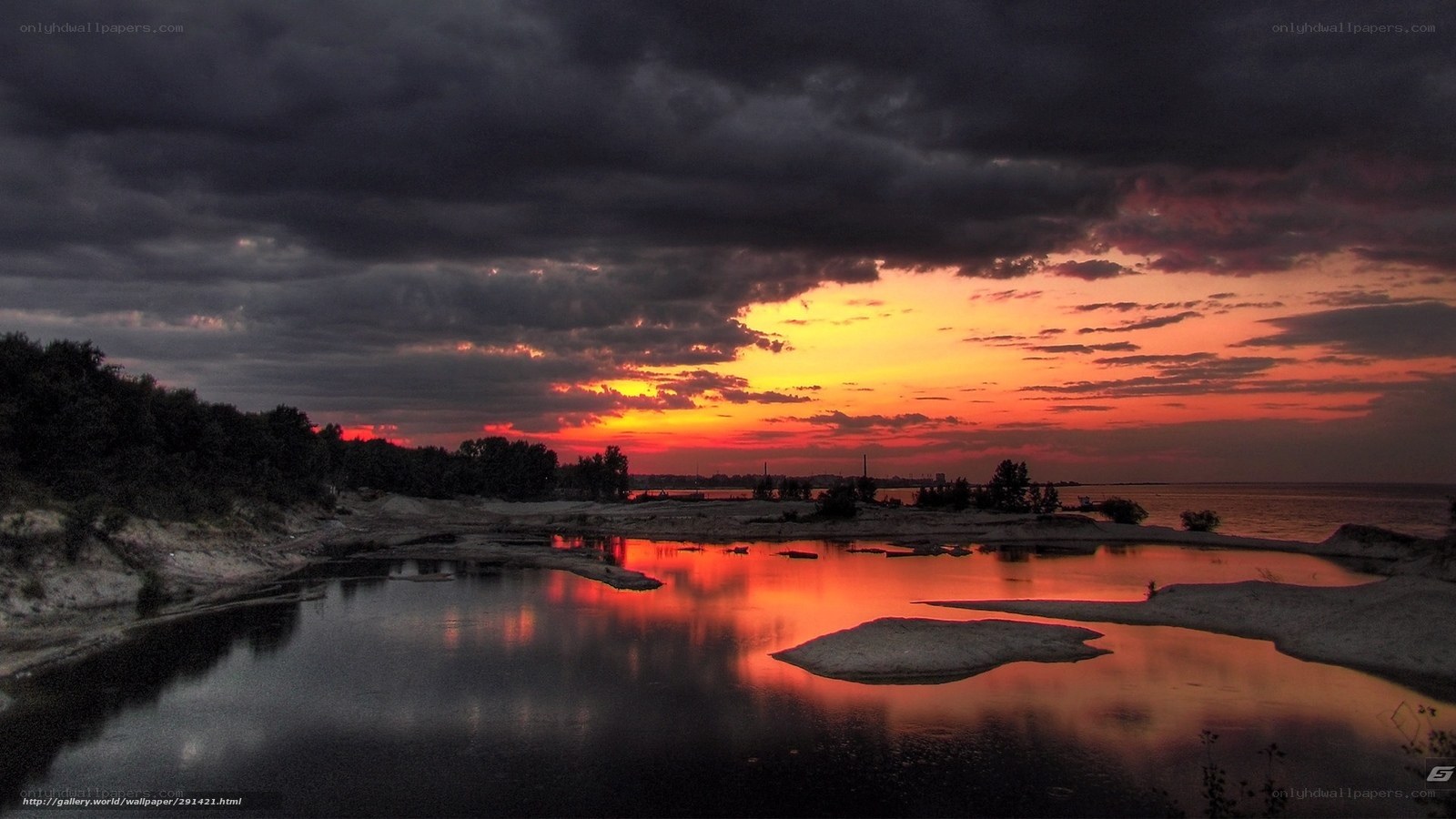 Dramatic sunset over water
