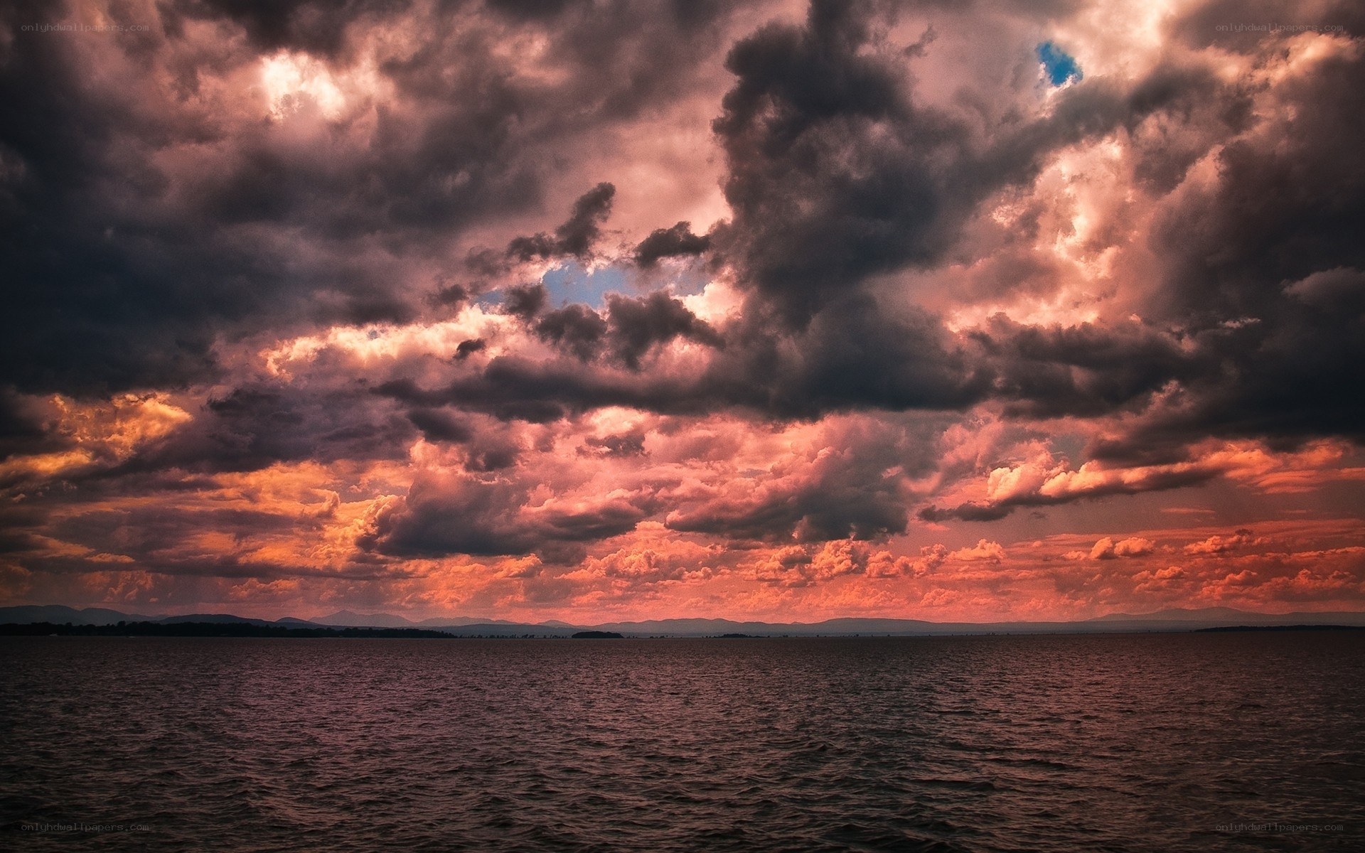 Dramatic sunset over water