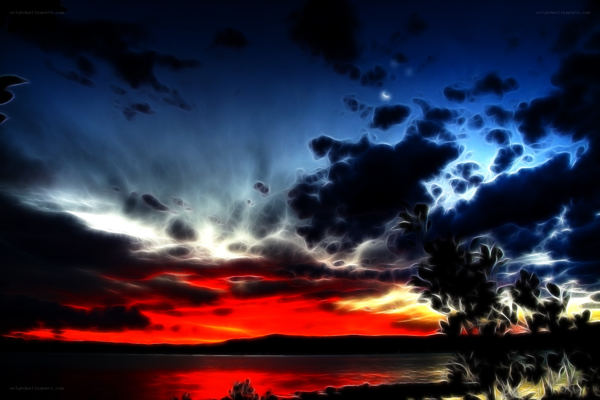 Dramatic sunset over water