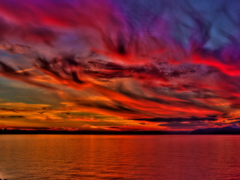 Dramatic Sunset over Water — Red, Photograph