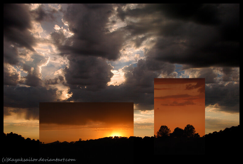 dramatic sunset sky collage
