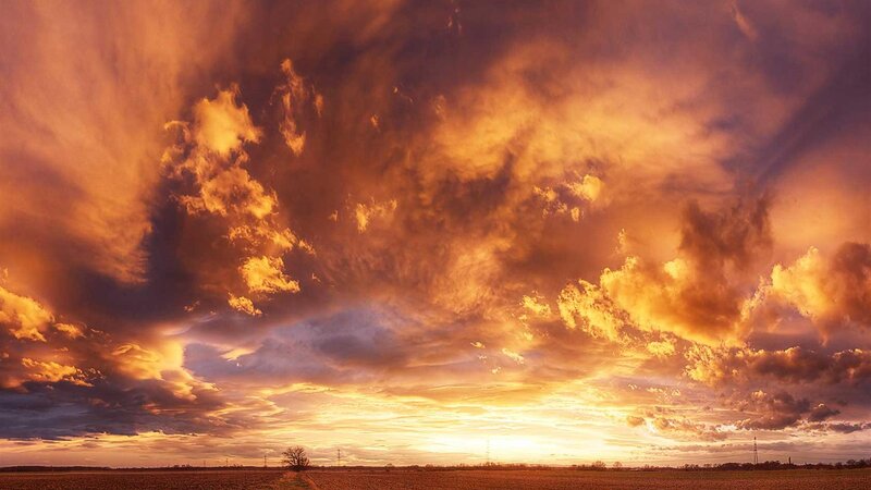 Dramatic Sunset Sky — Orange, Photograph, Clouds