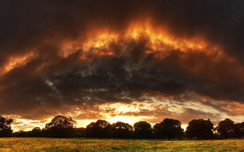 Dramatic Sunset Sky — Orange, Photograph, Field