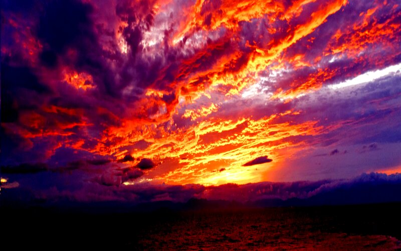 Dramatic Sunset Sky — Red, Photograph, Clouds