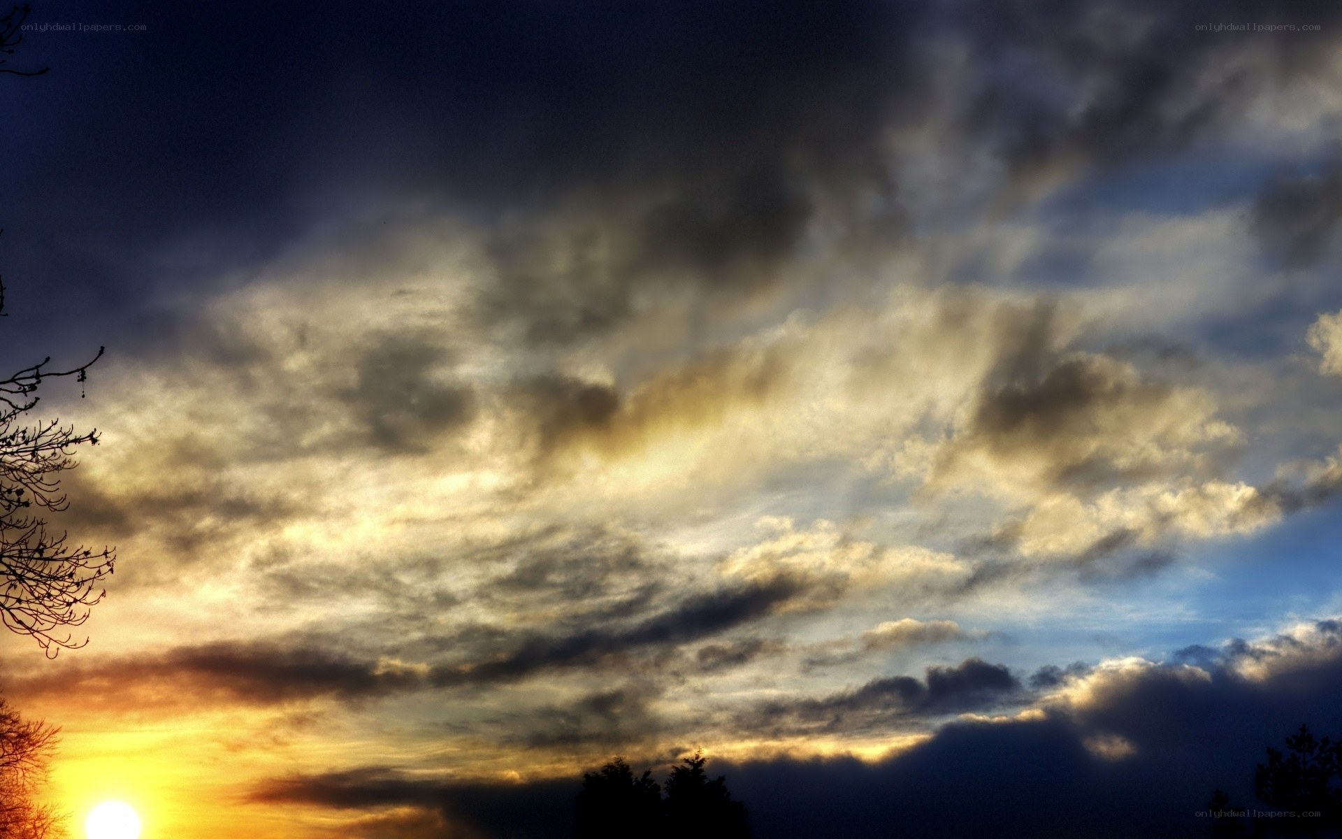 Dramatic sunset with clouds