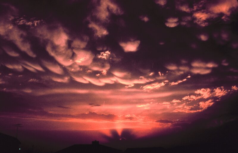 dramatic sunset with mammatus clouds