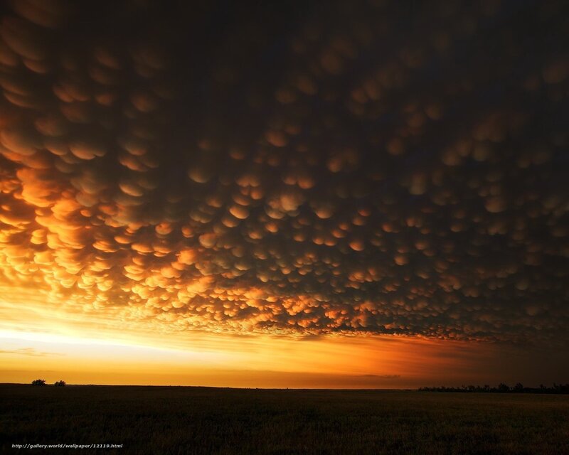 Dramatic sunset with mammatus clouds