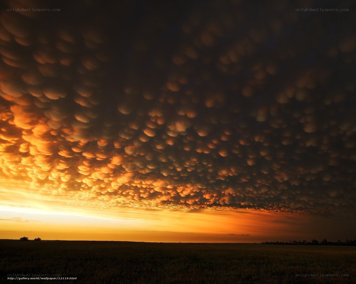 Dramatic sunset with mammatus clouds