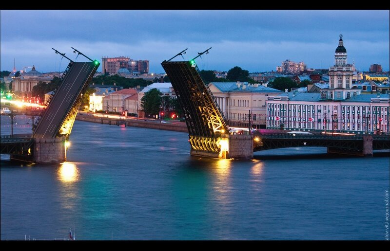 Drawbridge at dusk in St. Petersburg