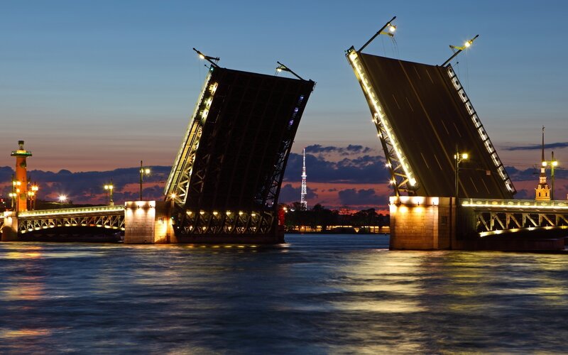 Drawbridge at dusk in St. Petersburg
