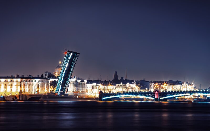 Drawbridge at Night — Blue, Dramatic, Photograph, City Skyline