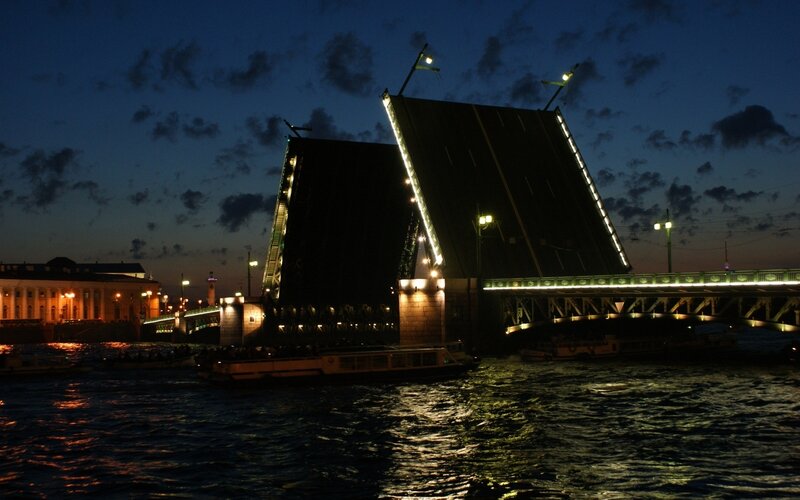 Drawbridge at Night — Blue, Dramatic, Photograph