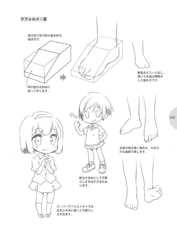 Drawing guide for anime feet