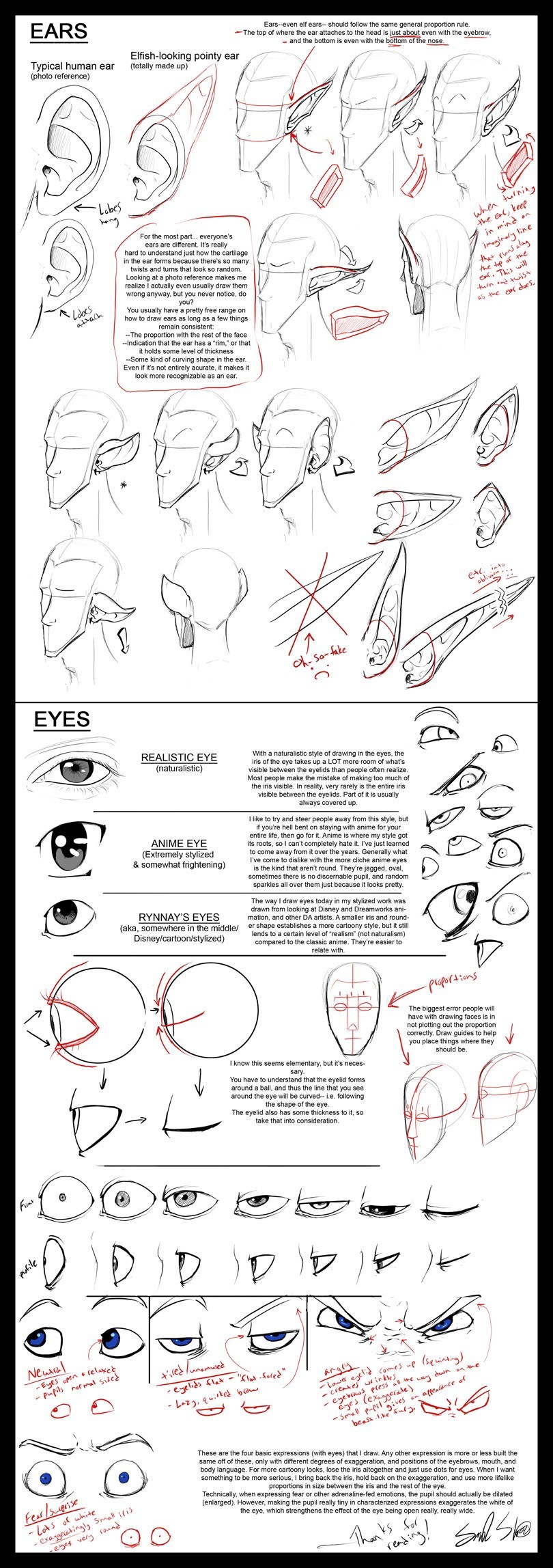 Drawing guide for ears and eyes