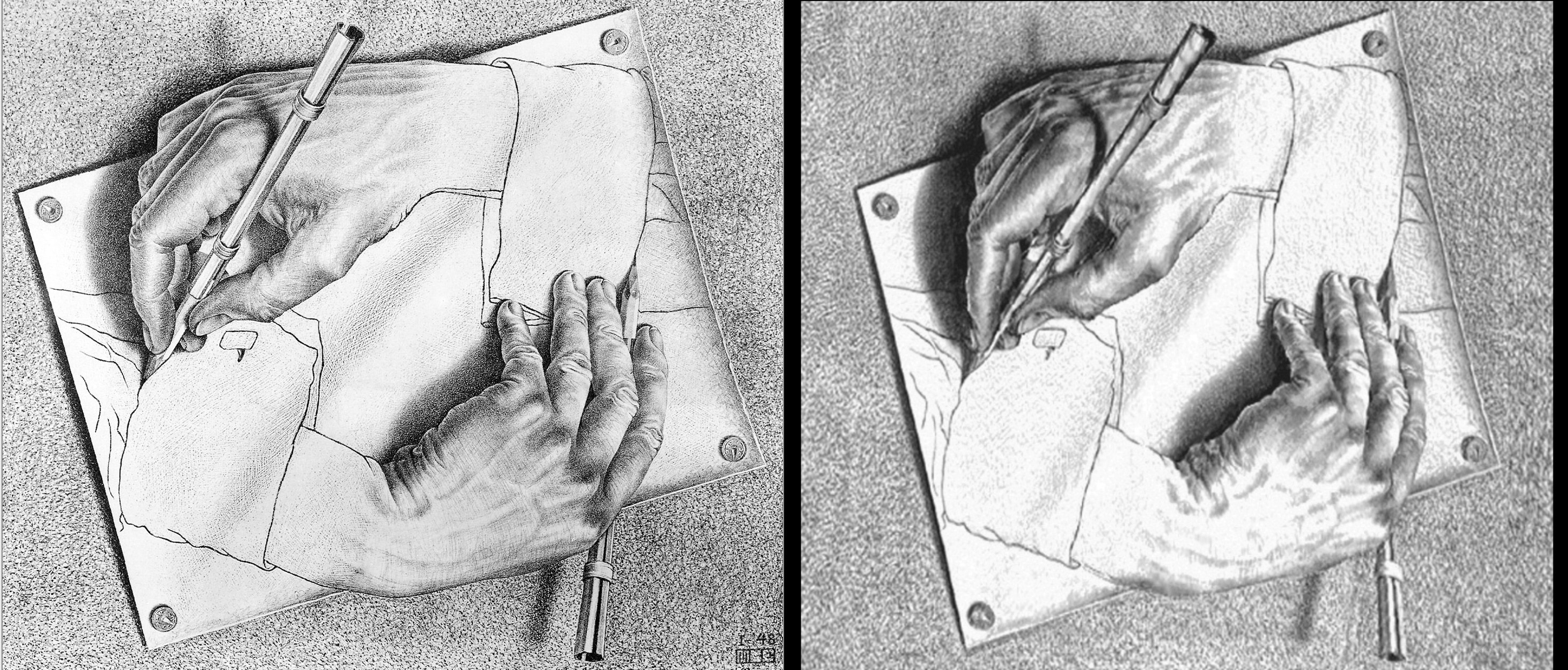 Drawing hands drawing themselves