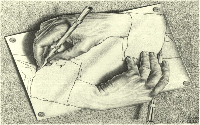 Drawing hands drawing themselves