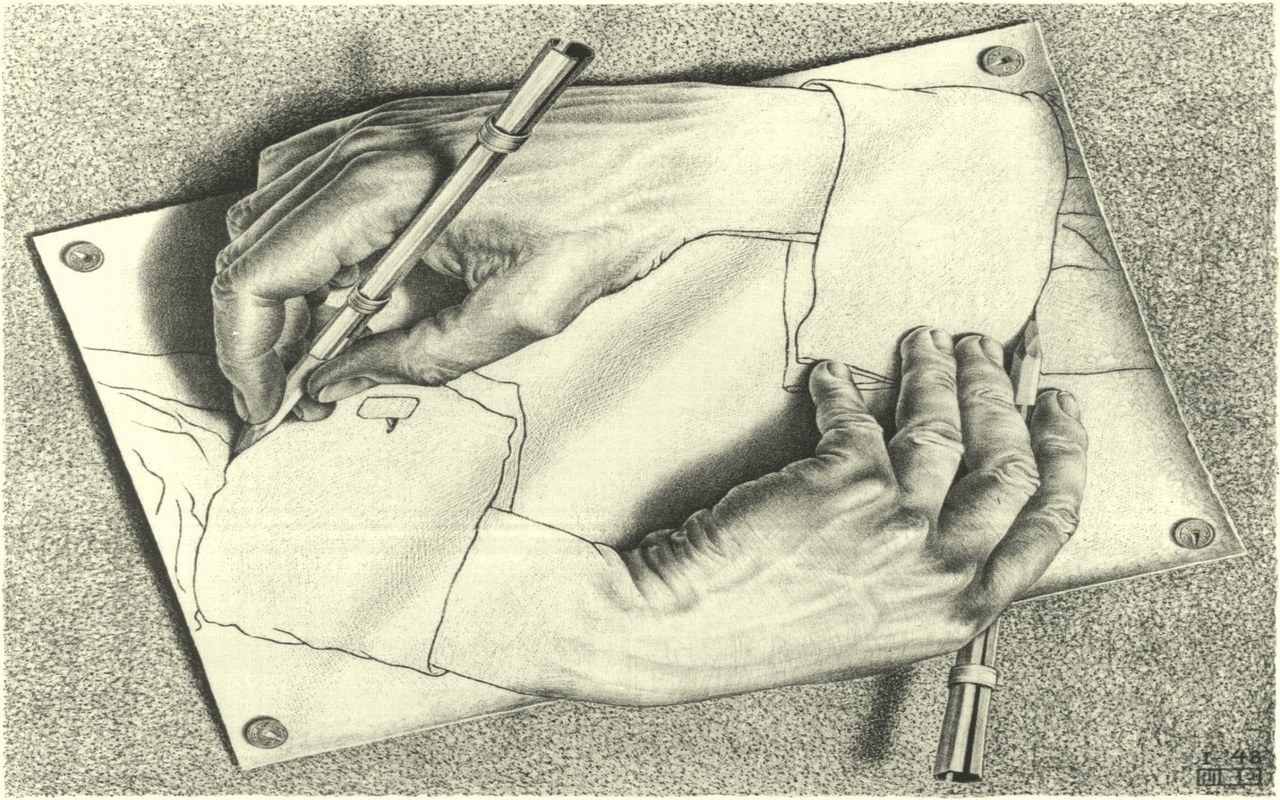Drawing hands drawing themselves