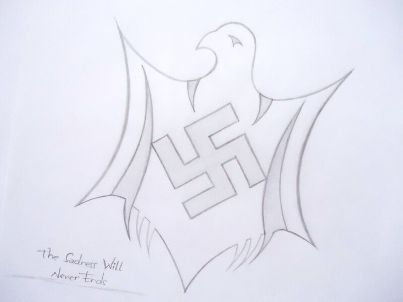 Drawing of a bird with swastika