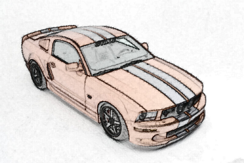 drawing of a pink mustang