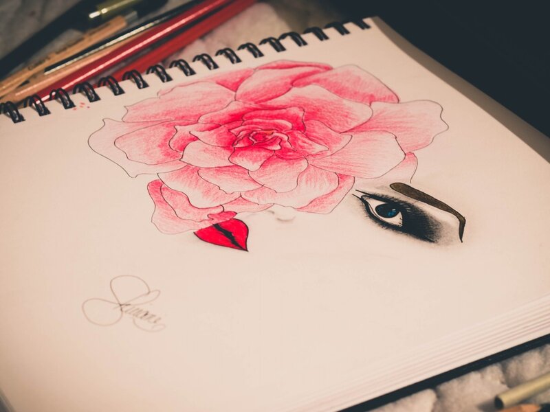 Drawing of a Rose and Eye