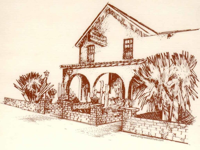 Drawing of a Spanish-style restaurant