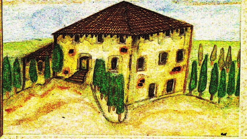 Drawing of a Tuscan villa