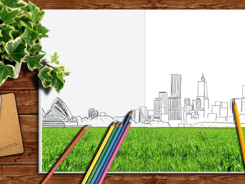 Drawing of City Skyline — Green