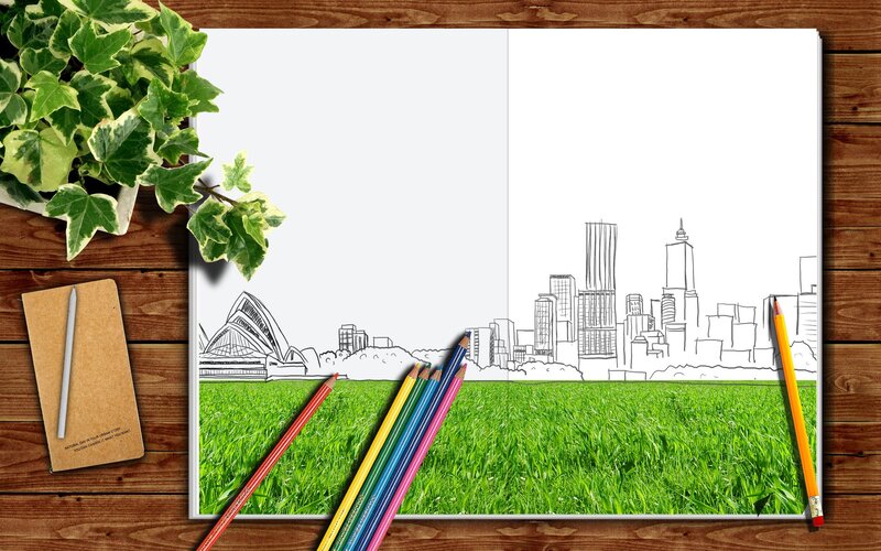 drawing of city skyline