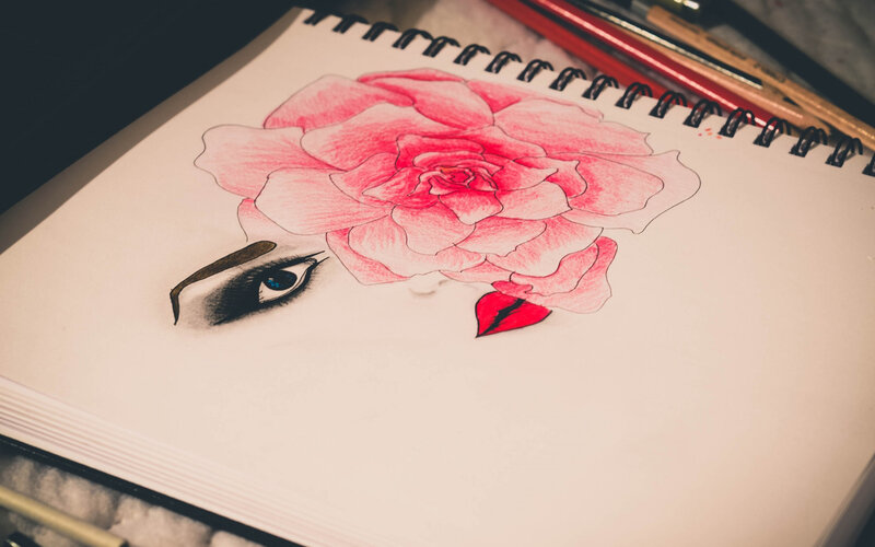 Drawing of Eye and Rose