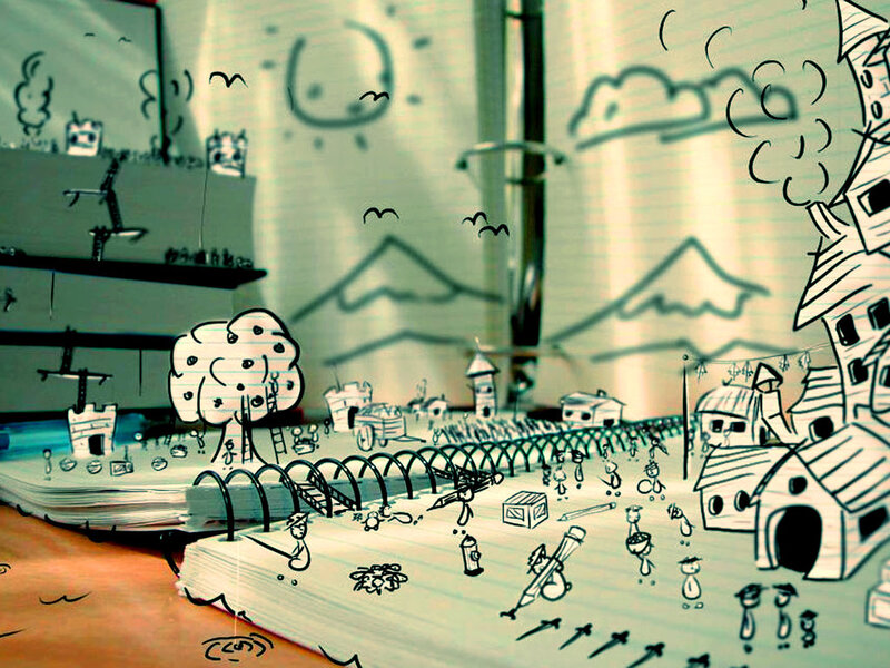 Drawn Village on Notebook — Green