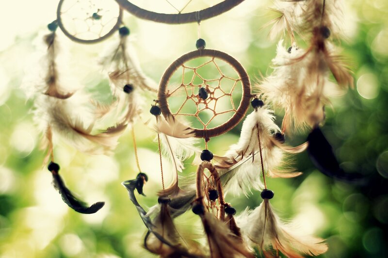 Dreamcatcher with Feathers — Green, Serene, Morning