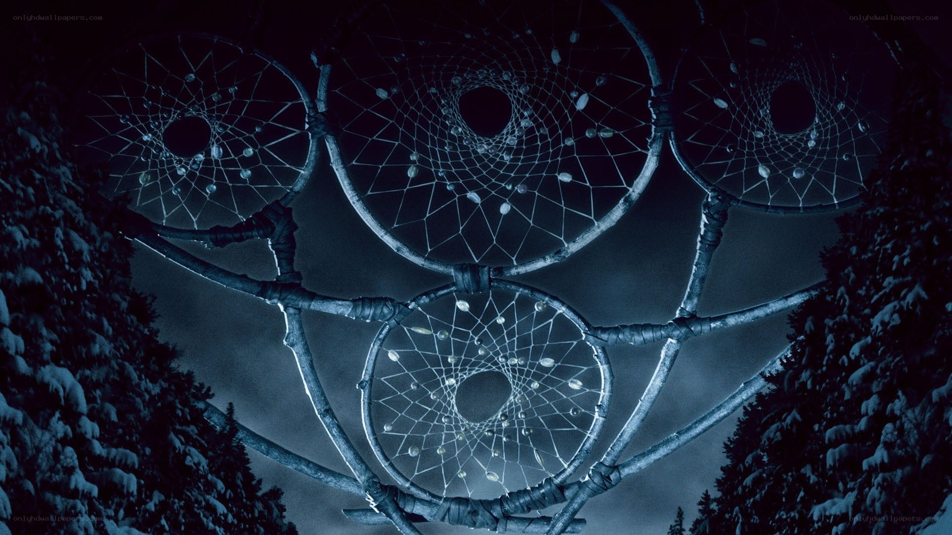 Dreamcatchers in snowy forest