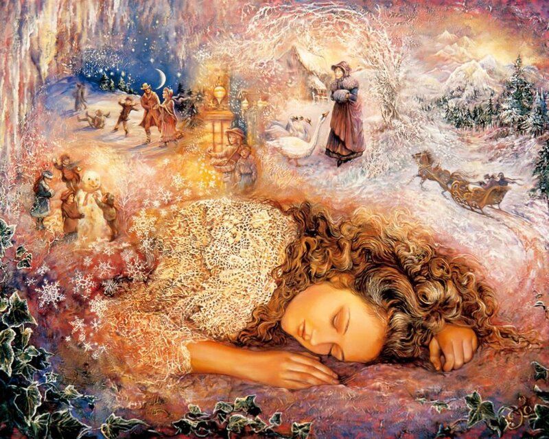 Dreaming girl in winter wonderland