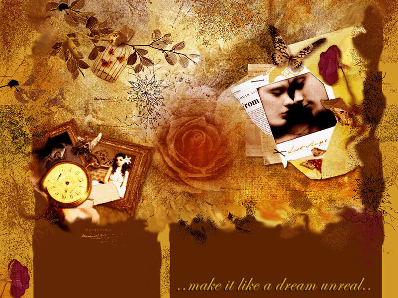 dreamlike collage with roses and photos