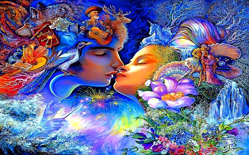Dreamlike couple in a surreal landscape