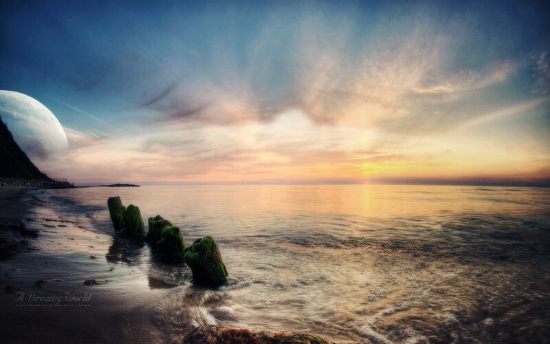 Dreamy alien beach sunset