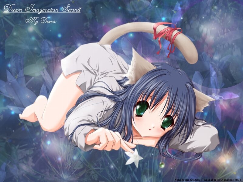 dreamy anime girl with cat ears