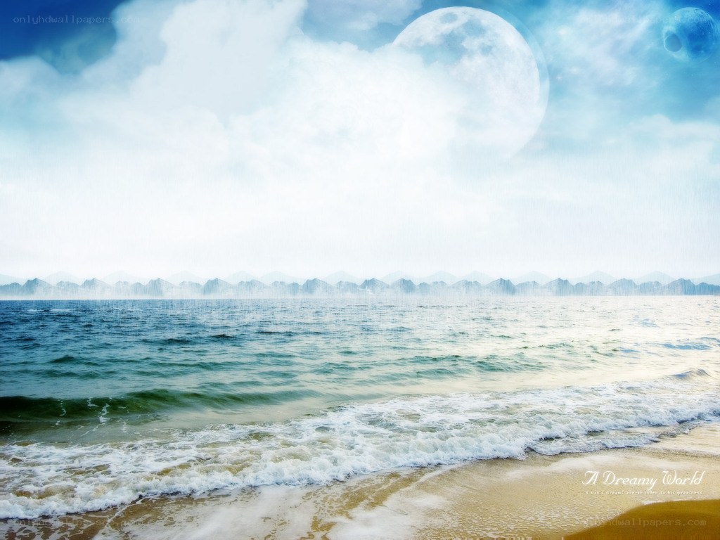 Dreamy beach under a large moon