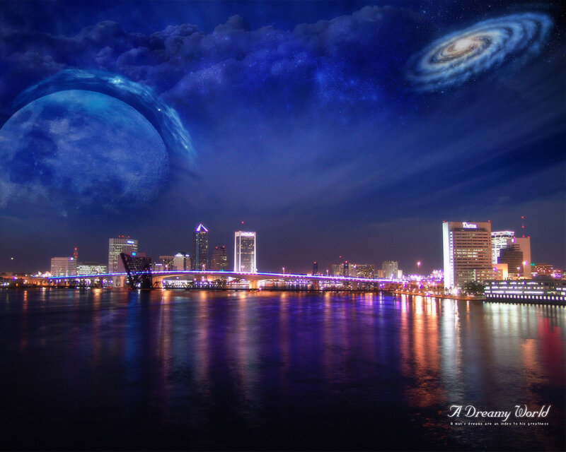 Dreamy cityscape at night